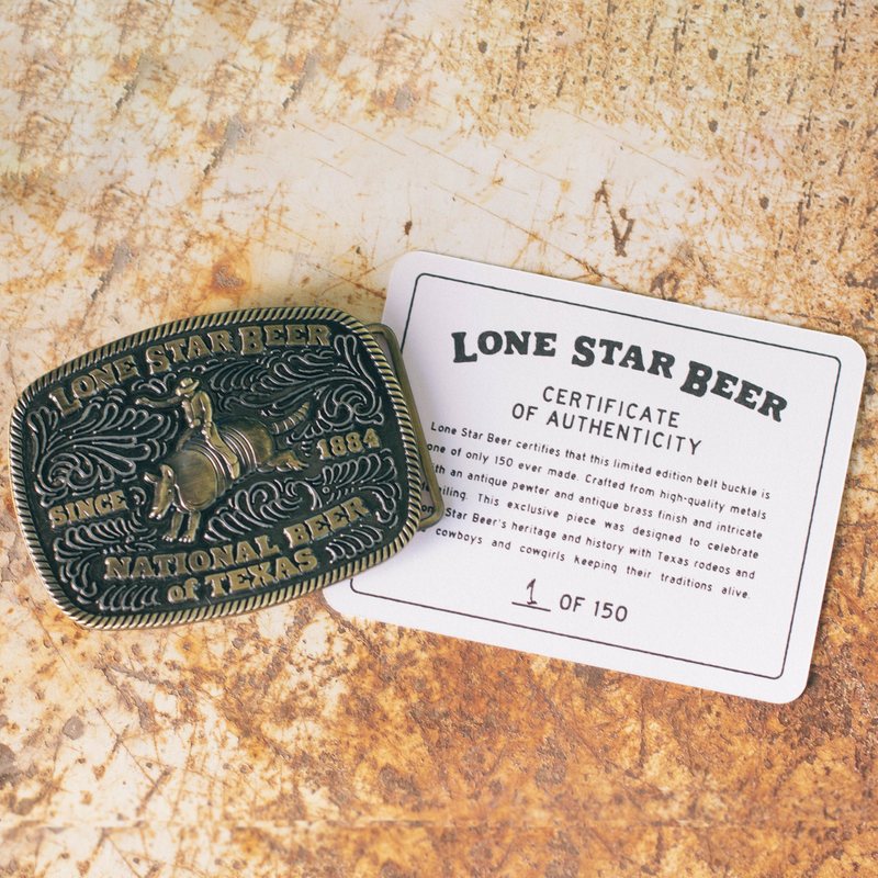 Lone Star Beer Texas Rodeo Brass Belt Buckle