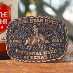 Lone Star Beer Texas Rodeo Brass Belt Buckle